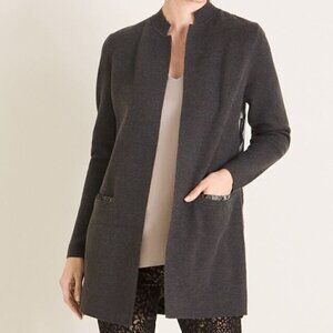 Chico's Animal-Detail Woven-Back Cardigan Sweater - sz L